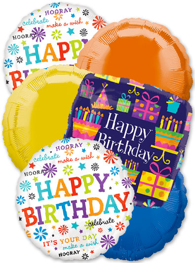 6 mylar or foil Happy birthday balloons